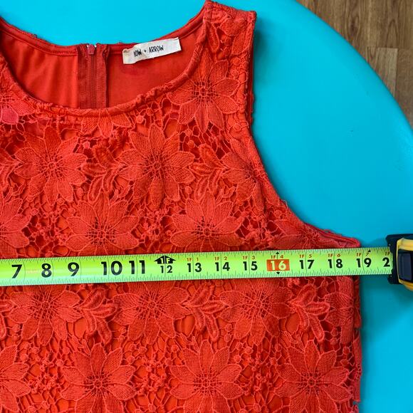 Bow Arrow Orange Crochet Fringe Dress M Boho Chic Festival Wedding Guest hippie - Picture 11 of 14